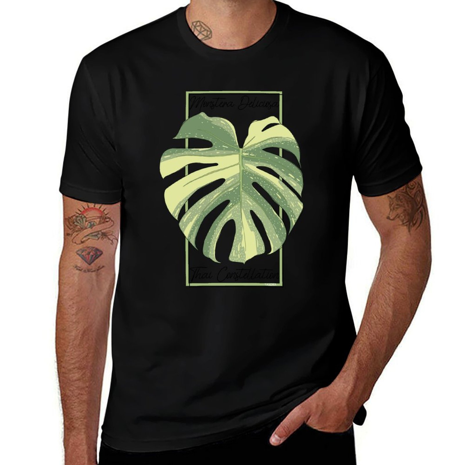 Monstera Thai Constellation - Monstera Tayland Takımyıldızı Botanik Baskılı Tişört